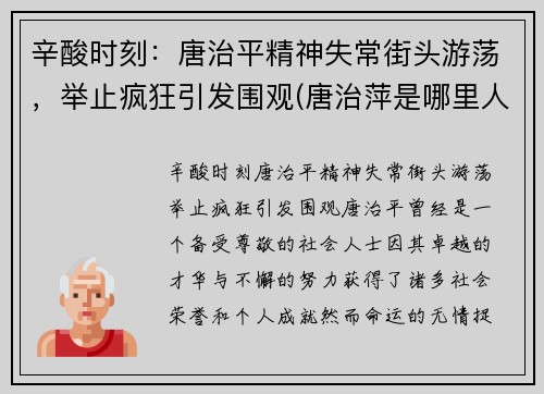 辛酸时刻：唐治平精神失常街头游荡，举止疯狂引发围观(唐治萍是哪里人)