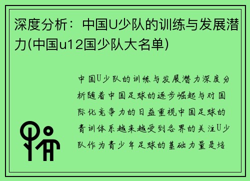 深度分析：中国U少队的训练与发展潜力(中国u12国少队大名单)